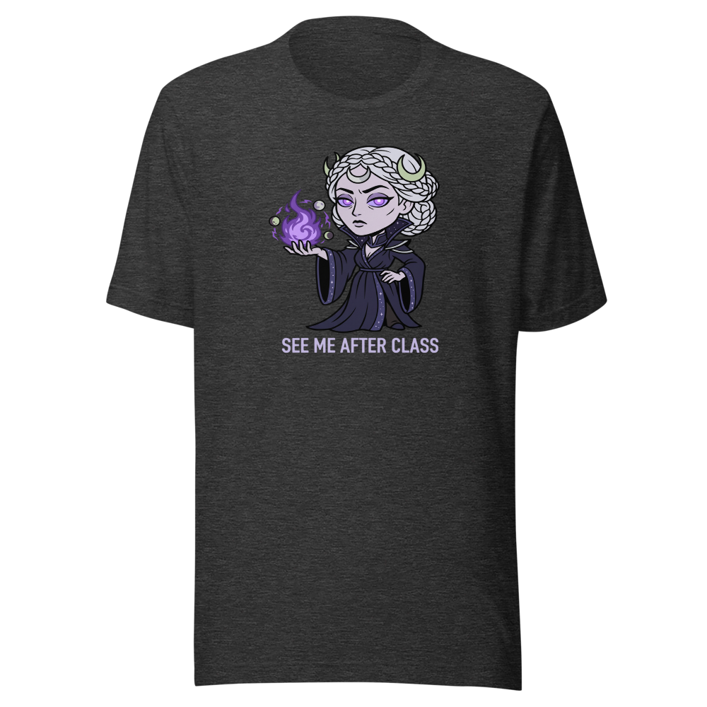 Witch Instructor See Me After Class Spell Tee — dark grey heather front view