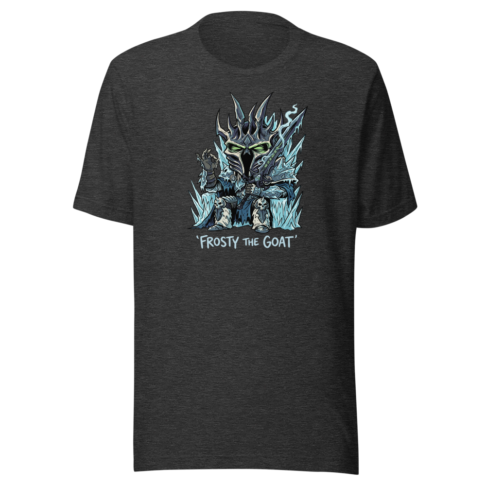 Frosty The Goat Frozen Throne Tea Time Tee — dark grey heather front view