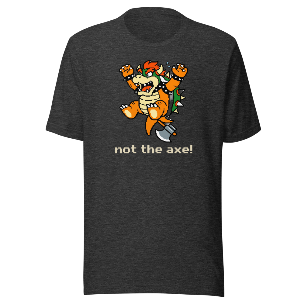Not The Axe Pixel Boss Retro Gamer Tee — dark grey heather front view