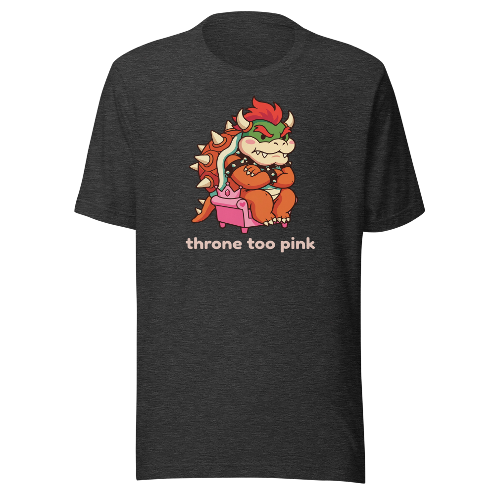 Grumpy Koopa King Tiny Pink Throne Chibi Tee — dark grey heather front view
