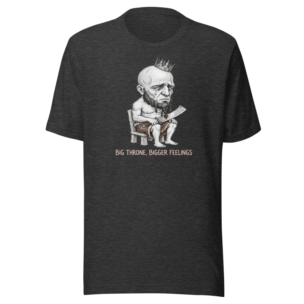 Sad Giant King Tiny Throne Sketch Tee — dark grey heather front view