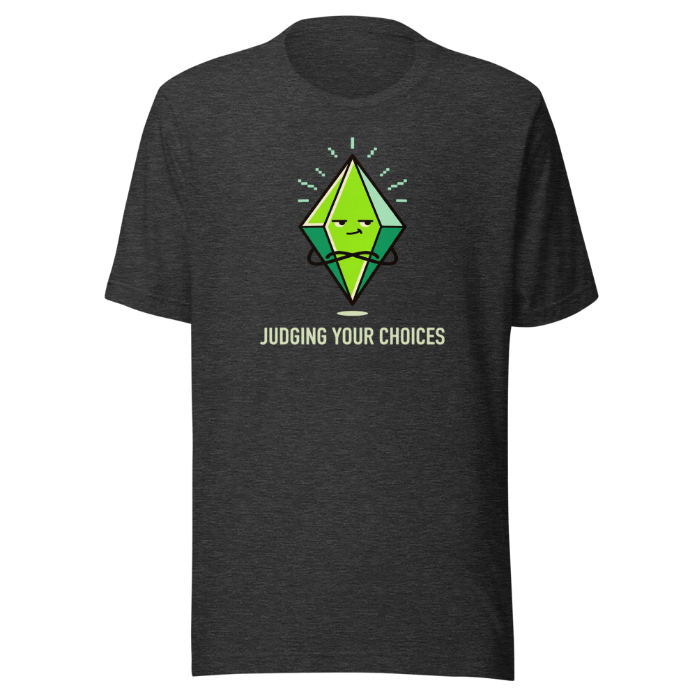 Judging Your Choices Floating Green Diamond Gamer Tee — dark grey heather front view