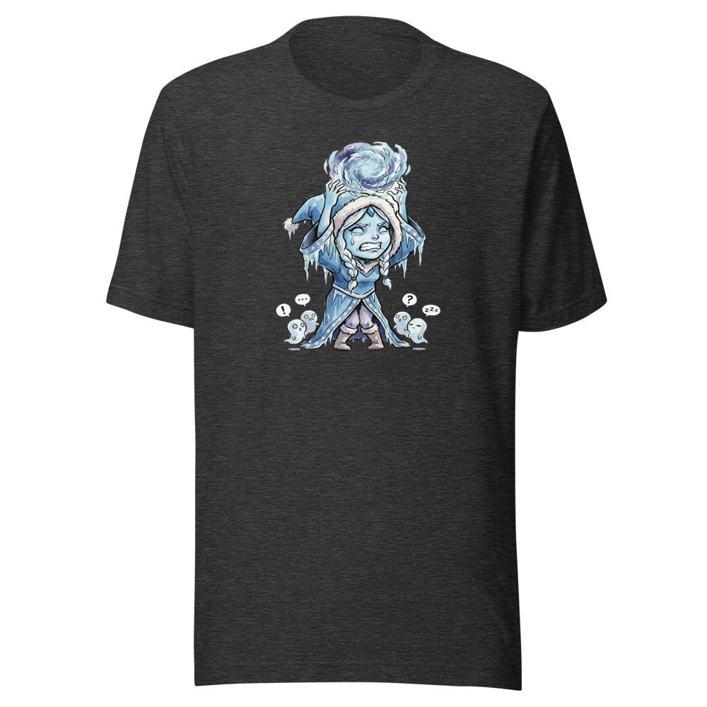 Shivering Ice Mage Solo Ult MOBA Watercolor Tee — dark grey heather front view