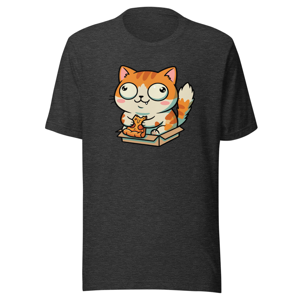 Chibi Pizza Cat Cardboard Box Zoomies Kawaii Tee — Premium Tee — dark grey heather front view