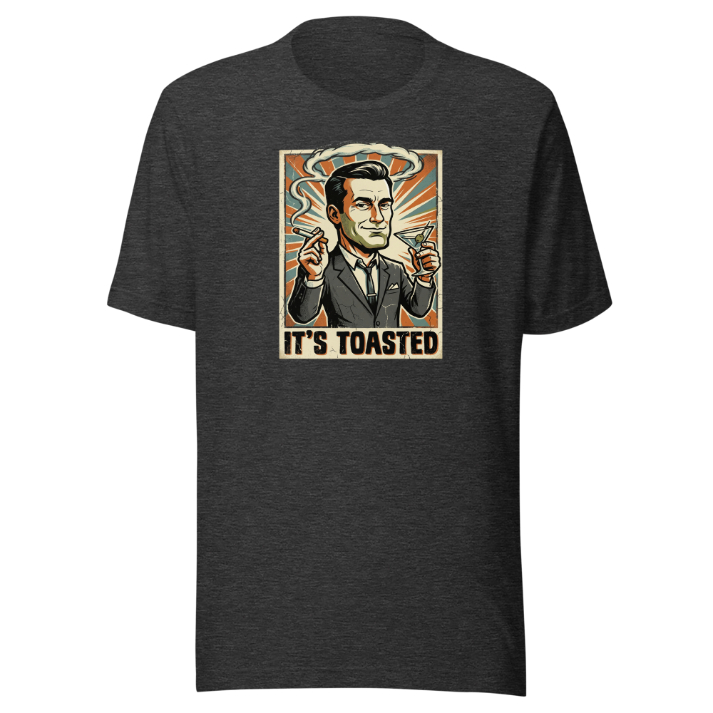 It's Toasted Sixties Ad Man Martini Propaganda Tee — Premium Tee — dark grey heather front view