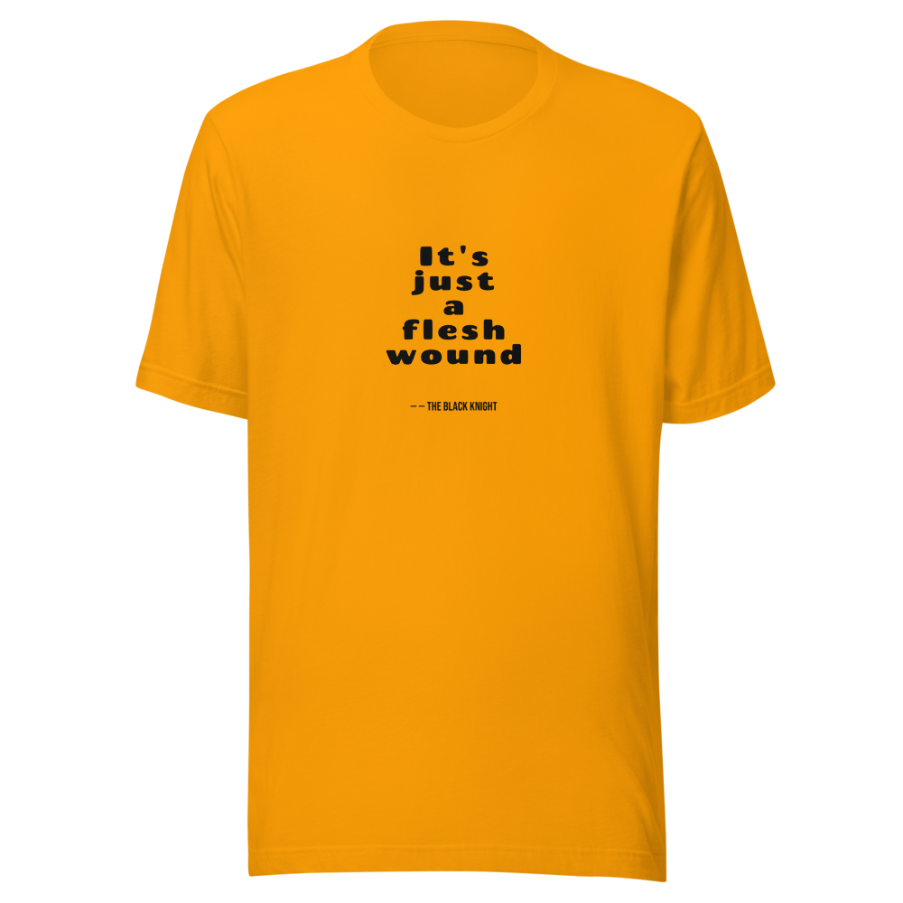 Flesh Wound Cult Comedy Quote Tee — Men's Premium Tee — gold front view