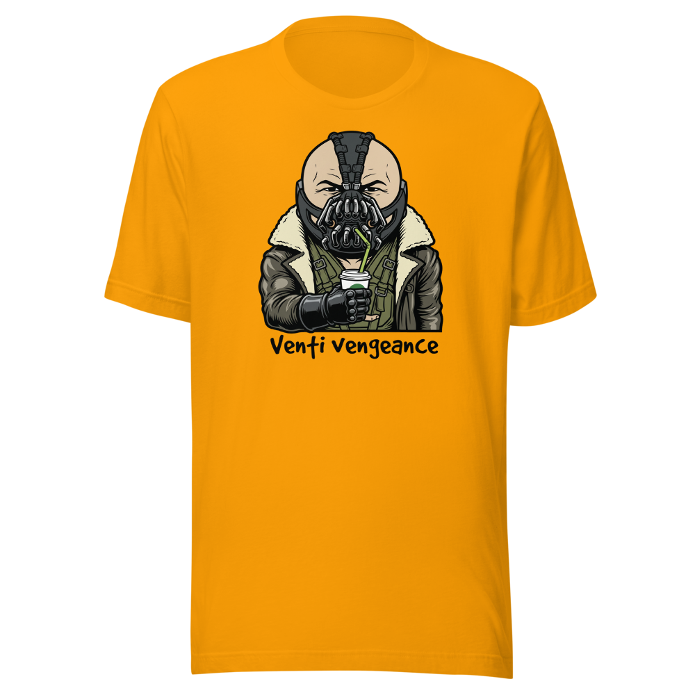 Venti Vengeance Masked Mercenary Latte Tee — Men's Premium Tee — gold front view