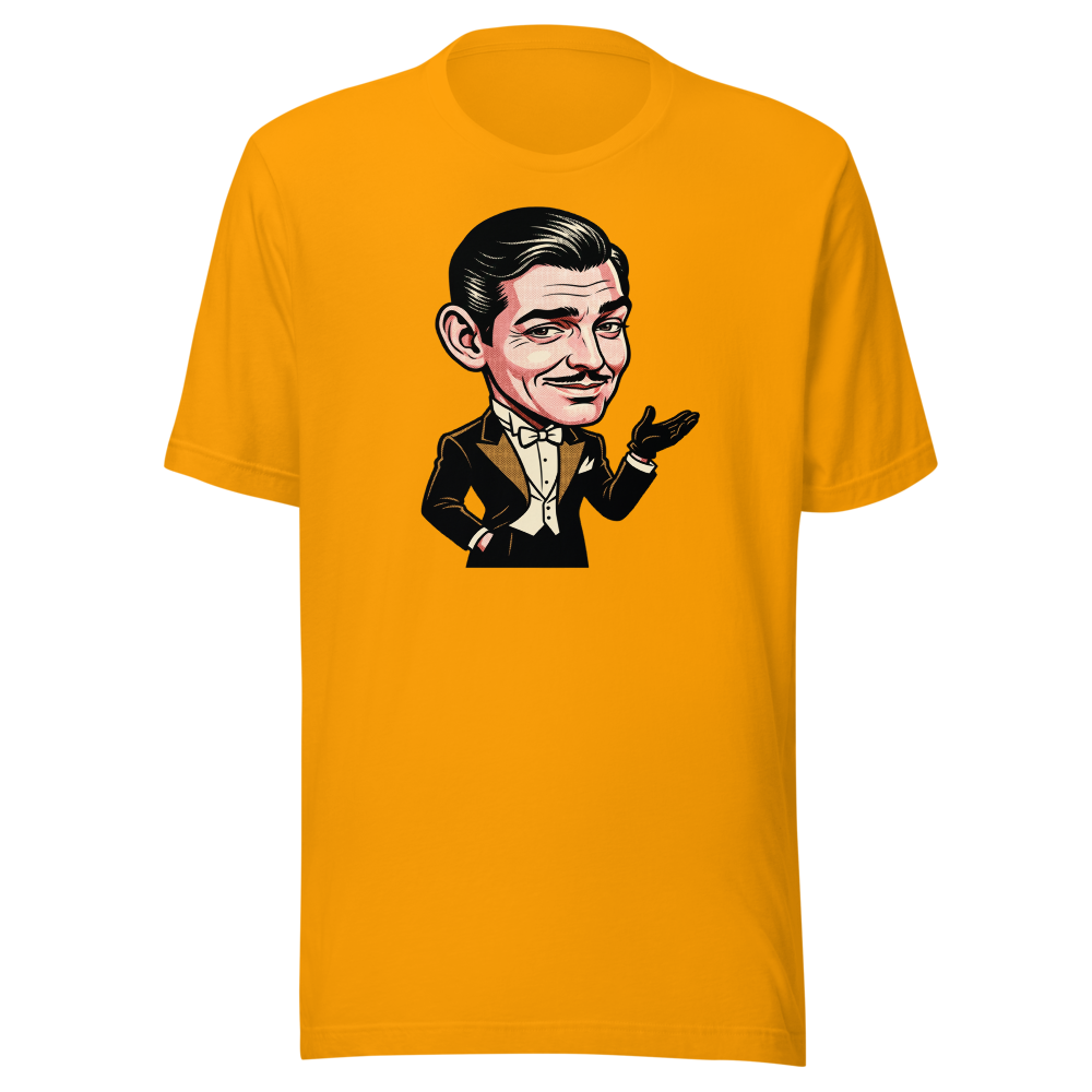 Old Hollywood Smirking Gentleman Pop Art Tee — gold front view