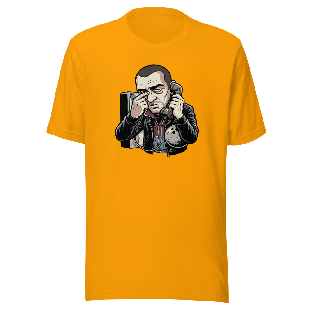 Eastern European Antihero Bowling Payphone Tee — gold front view