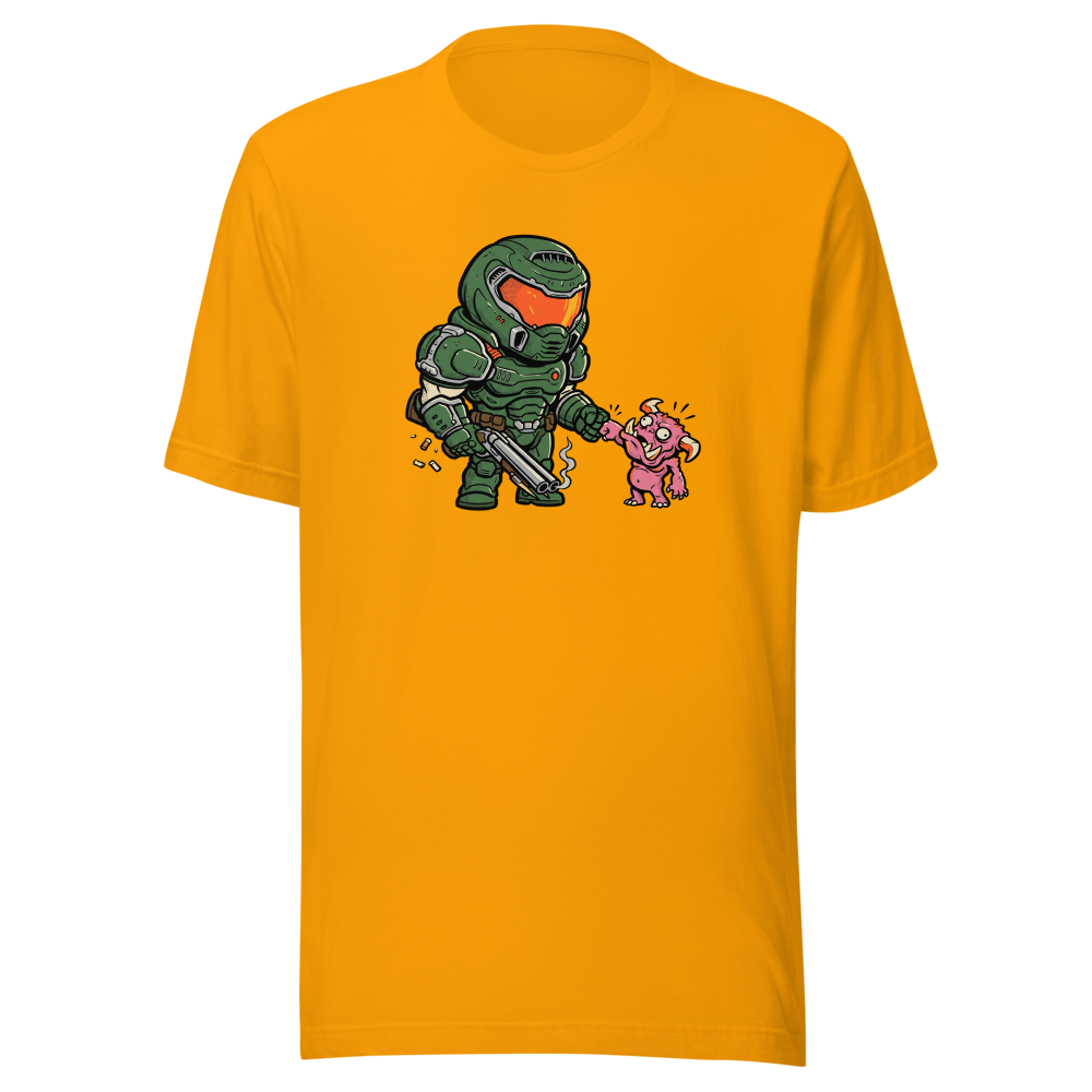 Demon Slayer Fist Bump Retro FPS Comic Tee — gold front view