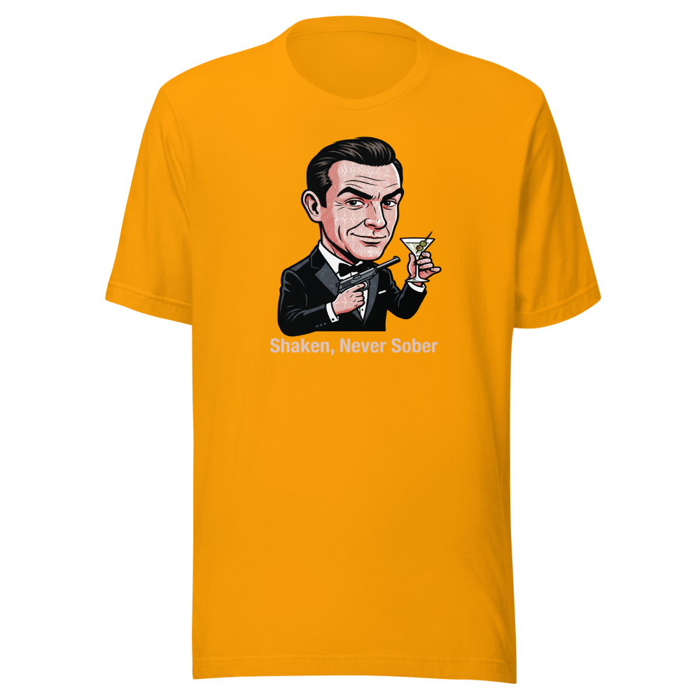 Pop Art Super Spy Martini Tuxedo Tee — Premium Tee — gold front view
