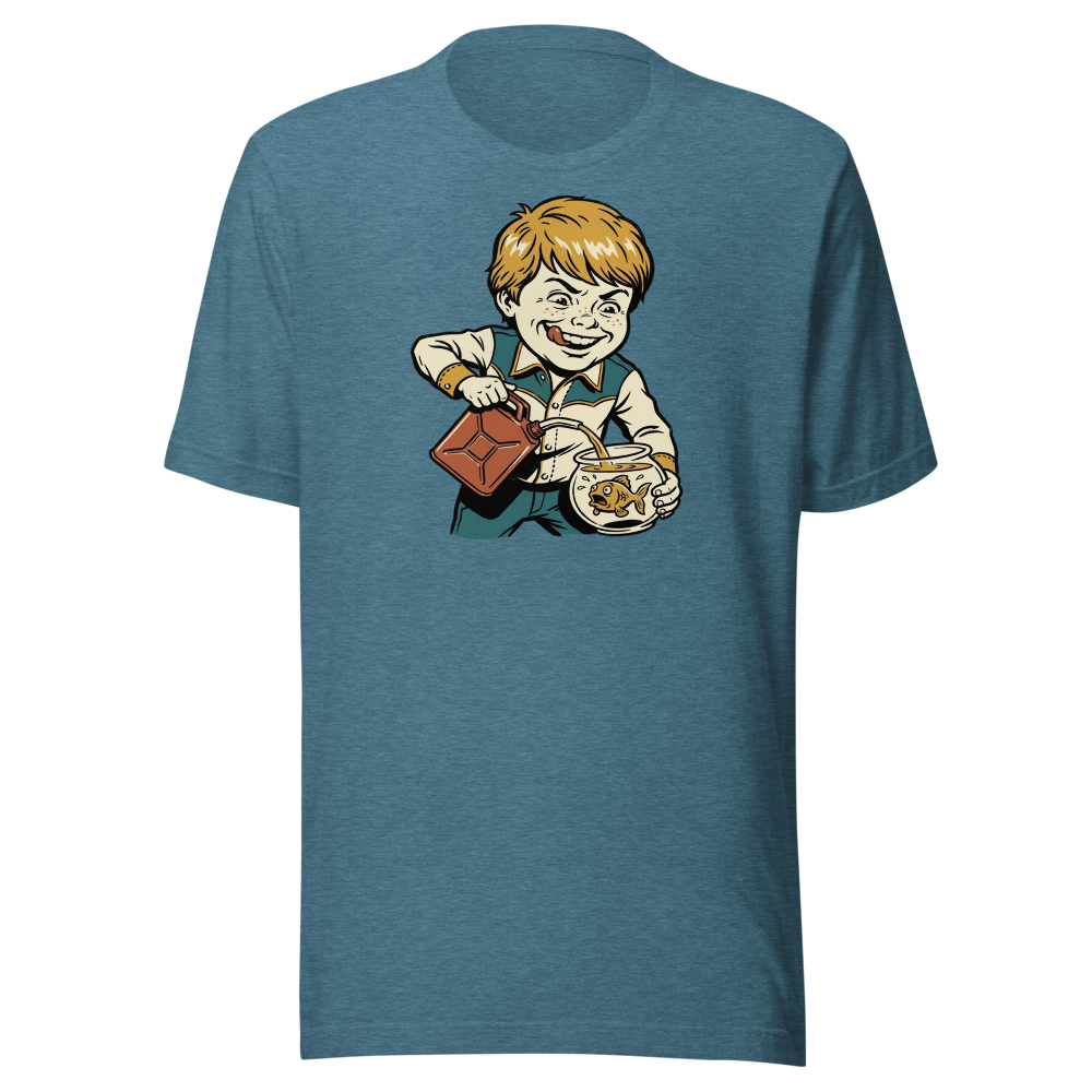 Chaotic Kid Vintage Instructional Pamphlet Dark Humor Tee — heather deep teal front view