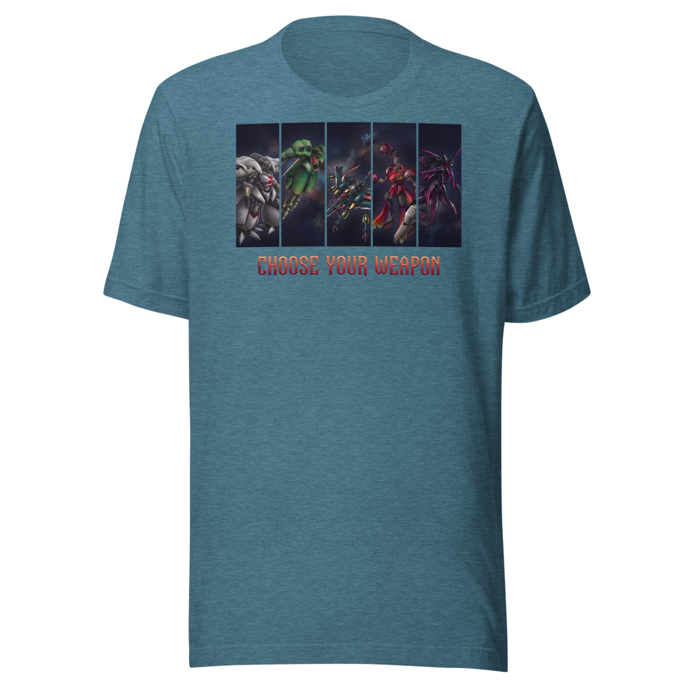 Choose Your Weapon Retro RPG Boss Roster Tee — heather deep teal front view