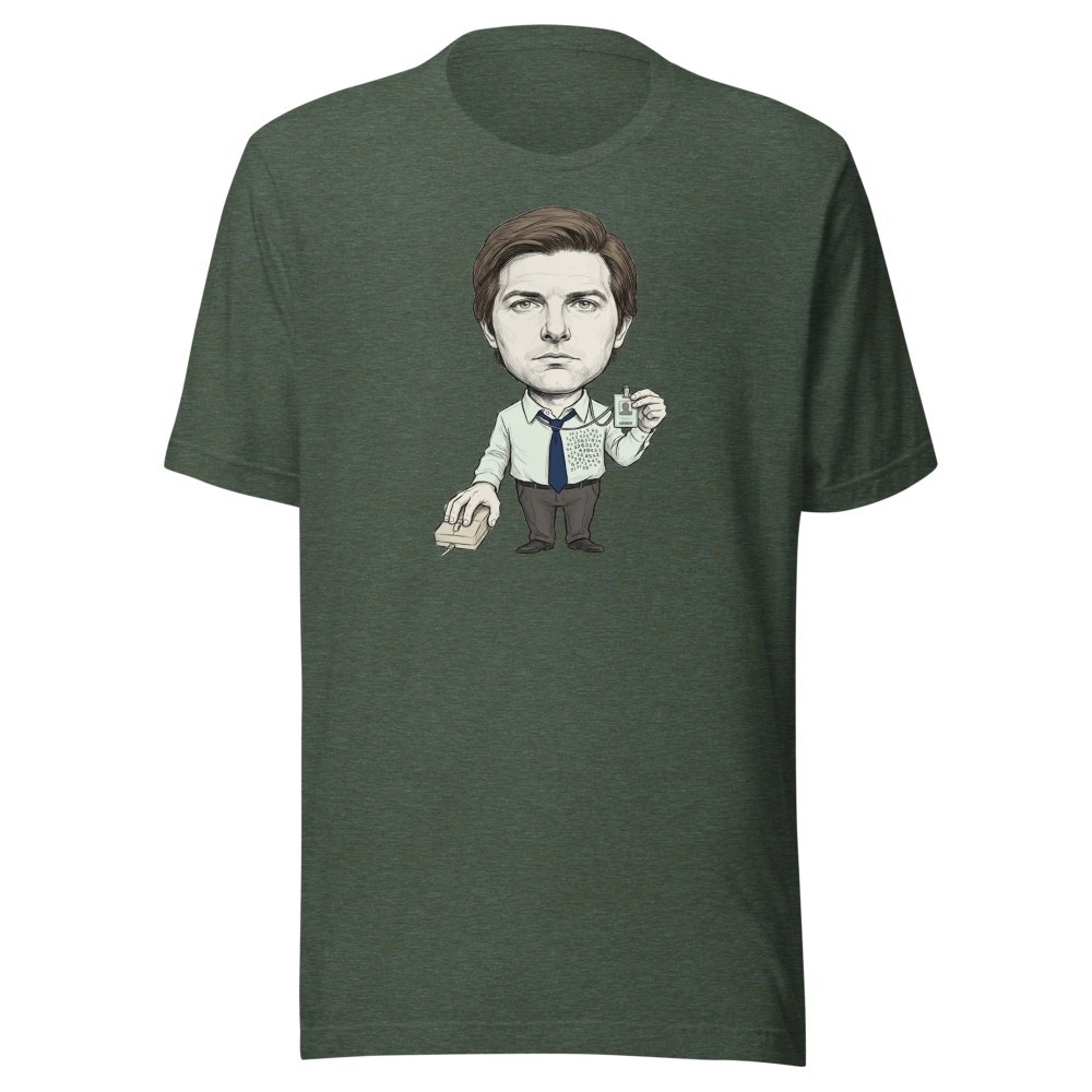Split-Brain Office Drone Pencil Sketch Tee — heather forest front view