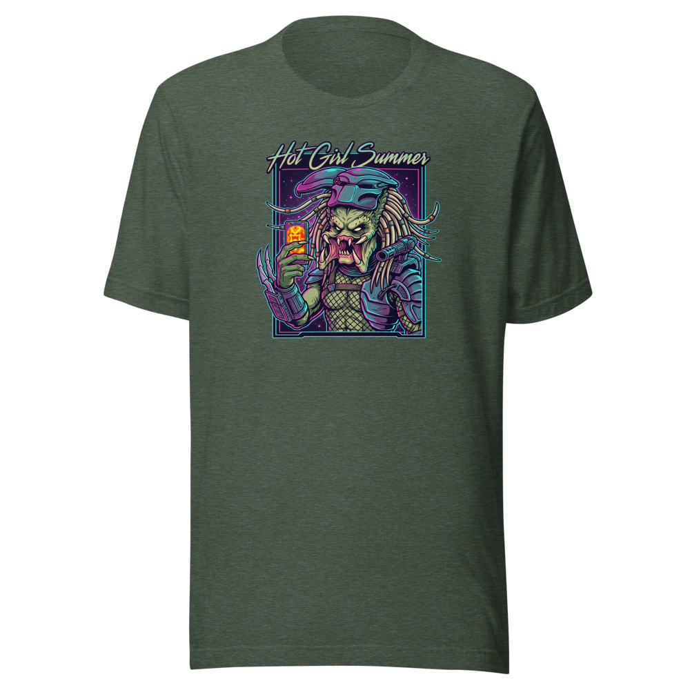 Thermal Selfie Hot Girl Summer Cyberpunk Tee — heather forest front view
