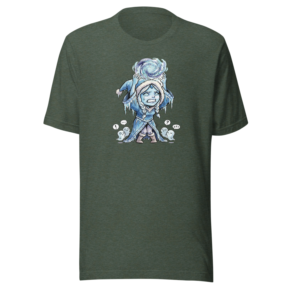 Shivering Ice Mage Solo Ult MOBA Watercolor Tee — heather forest front view