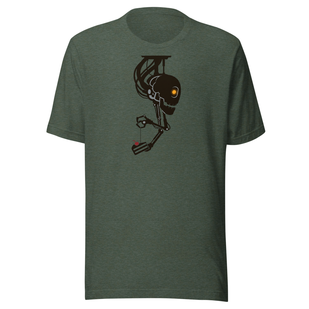 Sarcastic Ceiling AI Dangling Cake Silhouette Tee — Premium Tee — heather forest front view