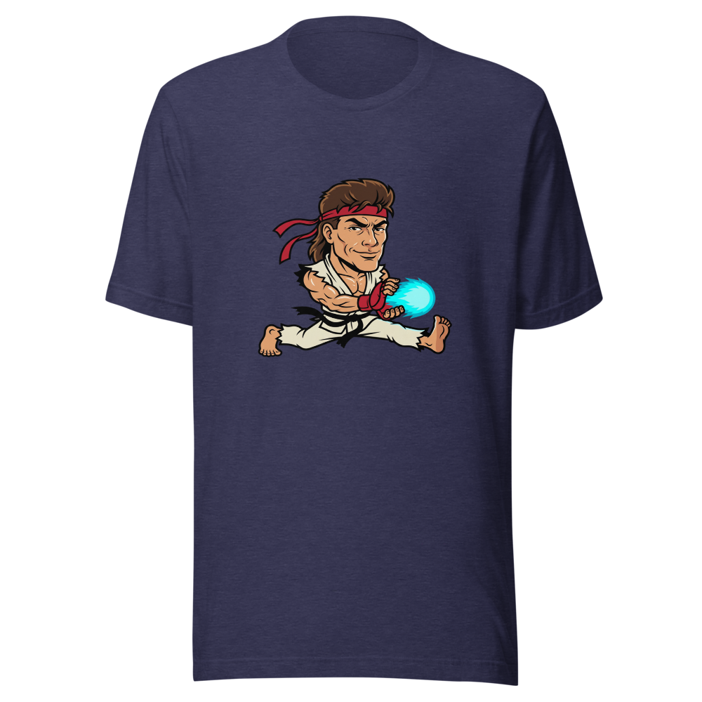 Splits Hadouken Karate Mullet Fighting Game Parody Tee — Men's Premium Tee — heather midnight navy front view