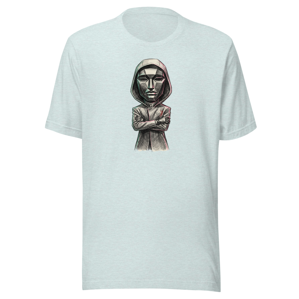 Masked Overseer Hooded Robe Sketch Tee — Men's Premium Tee — heather prism ice blue front view