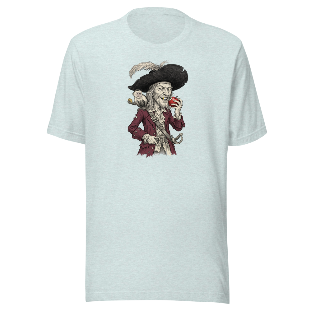 Rogue Pirate Captain Sketch Caricature Tee — Men's Premium Tee — heather prism ice blue front view