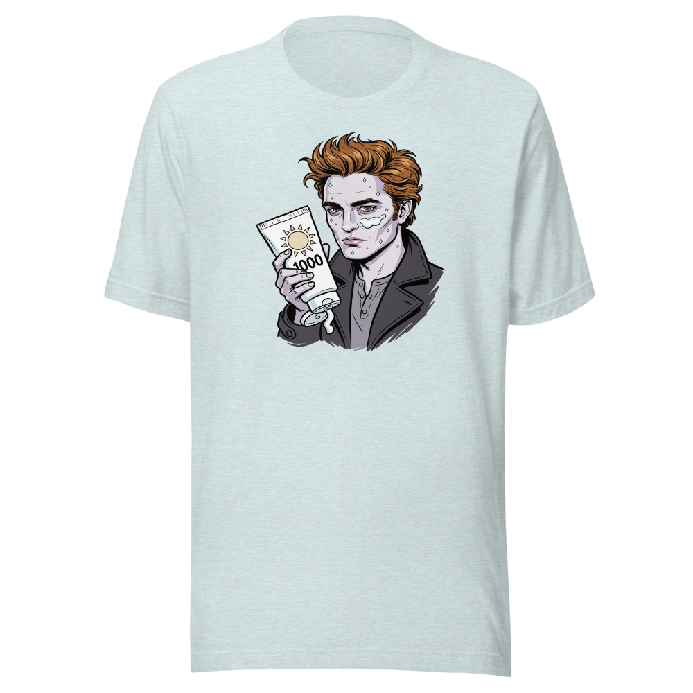 Sparkling Vampire SPF 1000 Sunscreen Parody Tee — Men's Premium Tee — heather prism ice blue front view