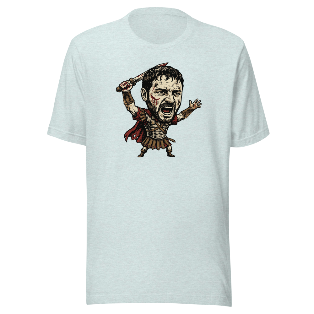 Arena Champion Woodcut Roman Warrior Roar Tee — Men's Premium Tee — heather prism ice blue front view