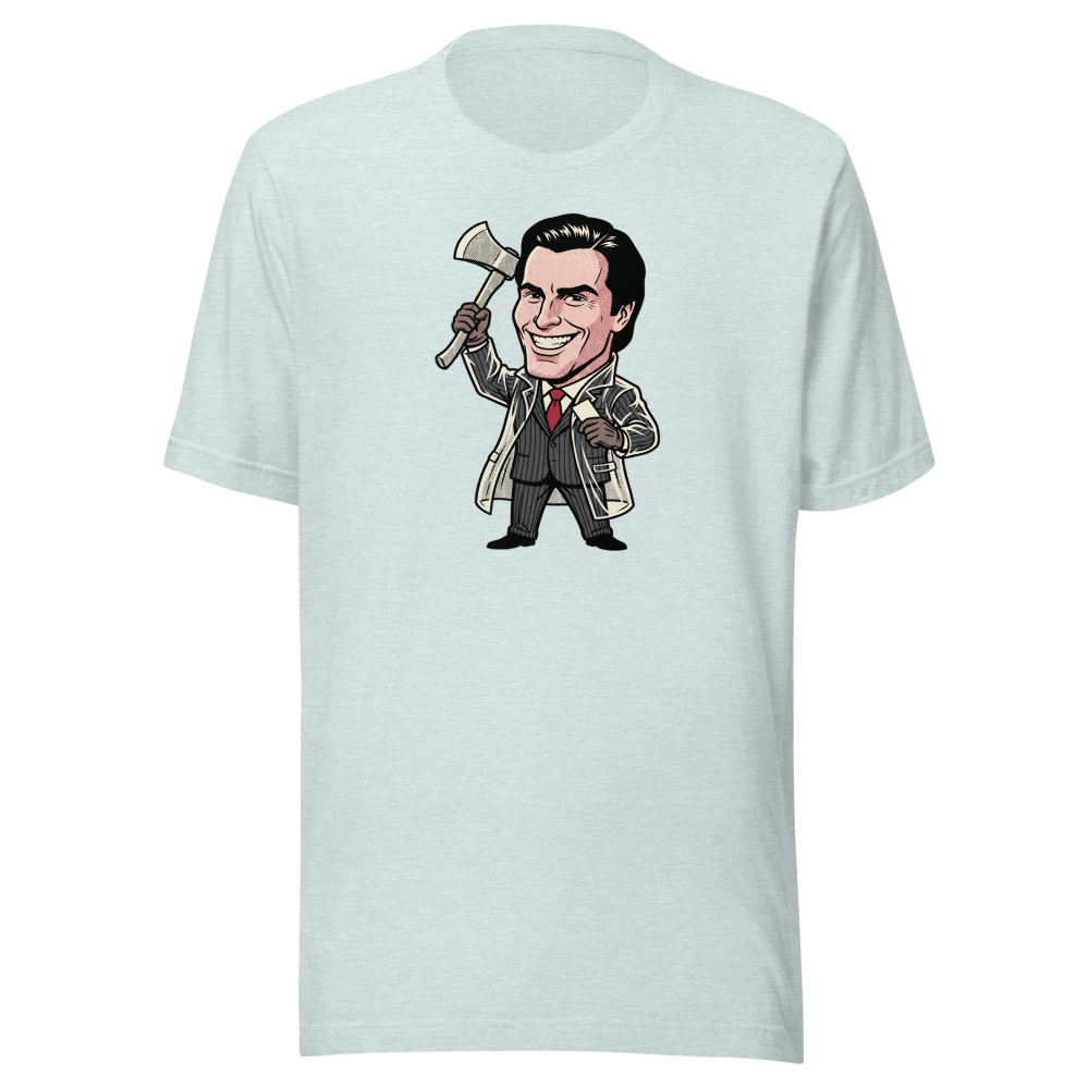 Wall Street Yuppie Axe Killer Pop Art Parody Tee — Men's Premium Tee — heather prism ice blue front view