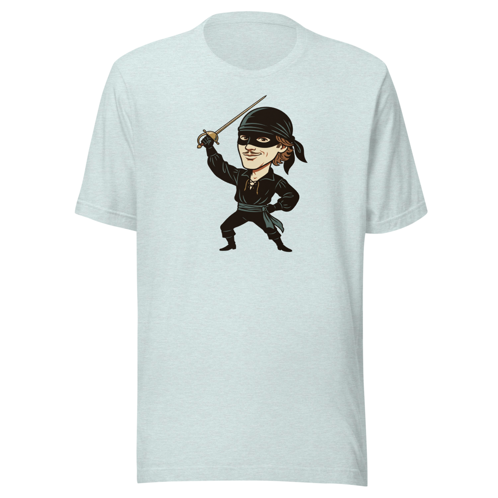 Masked Swashbuckler Vintage Pirate Poster Tee — Men's Premium Tee — heather prism ice blue front view
