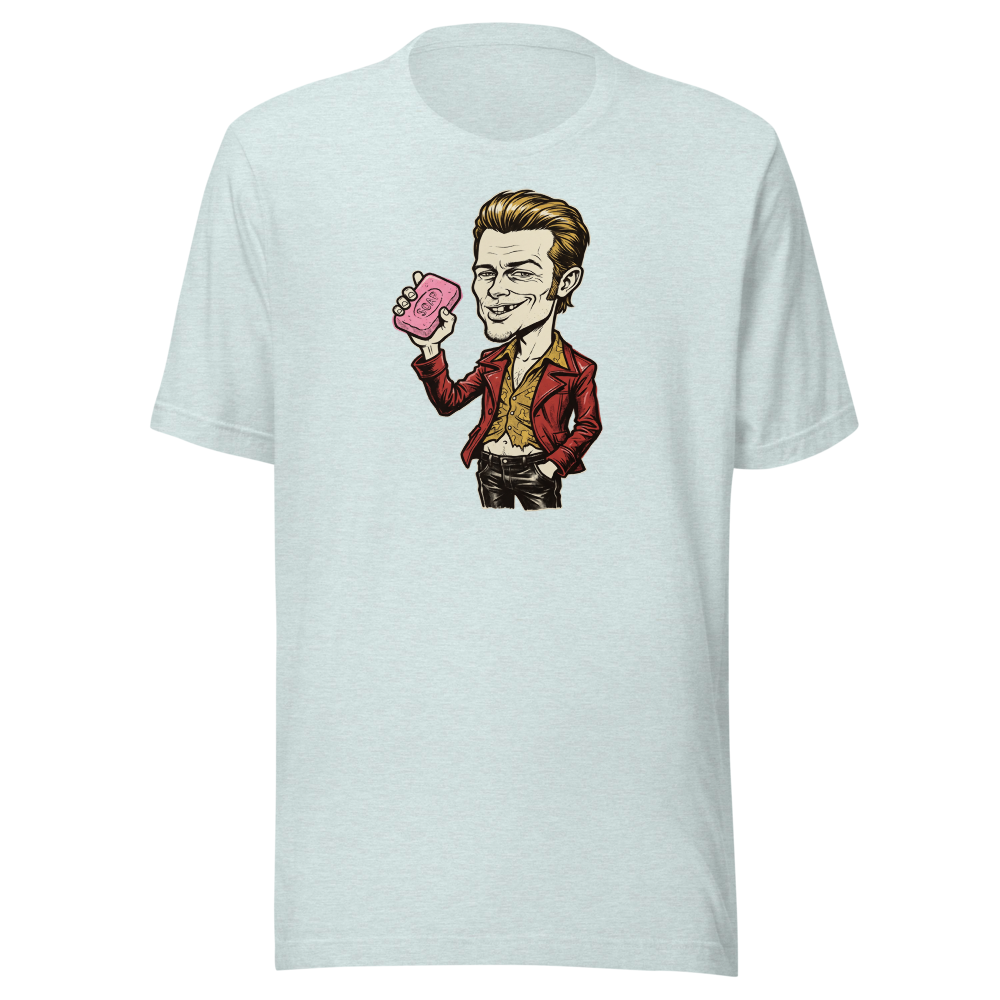Soap-Pushing Anarchist Punk Caricature Tee — Men's Premium Tee — heather prism ice blue front view