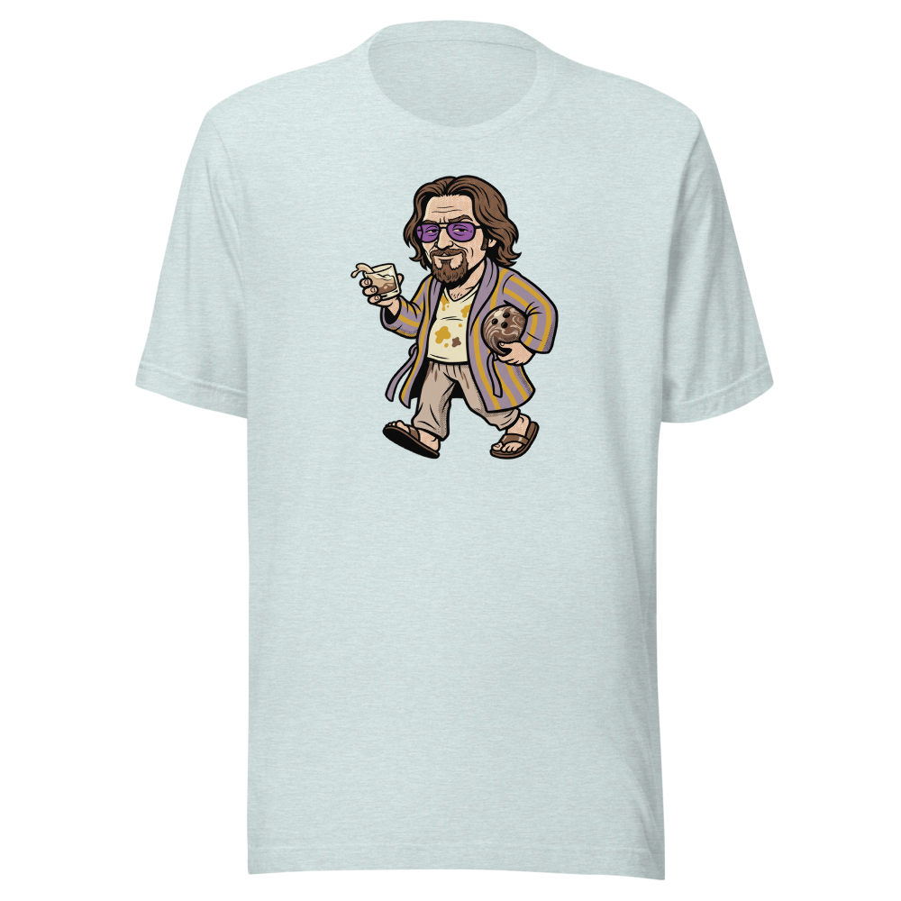 Slacker Bowling Bathrobe White Russian Pop Art Tee — Men's Premium Tee — heather prism ice blue front view