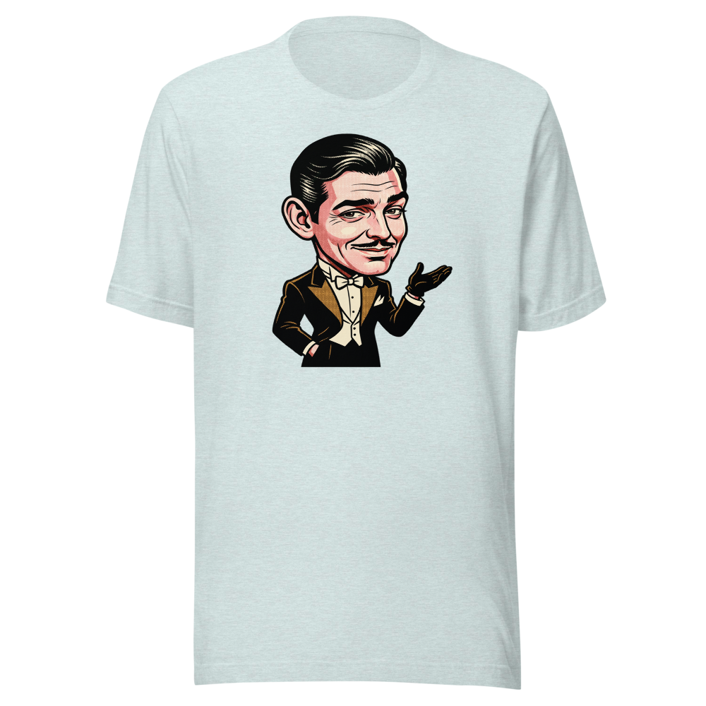 Old Hollywood Smirking Gentleman Pop Art Tee — heather prism ice blue front view
