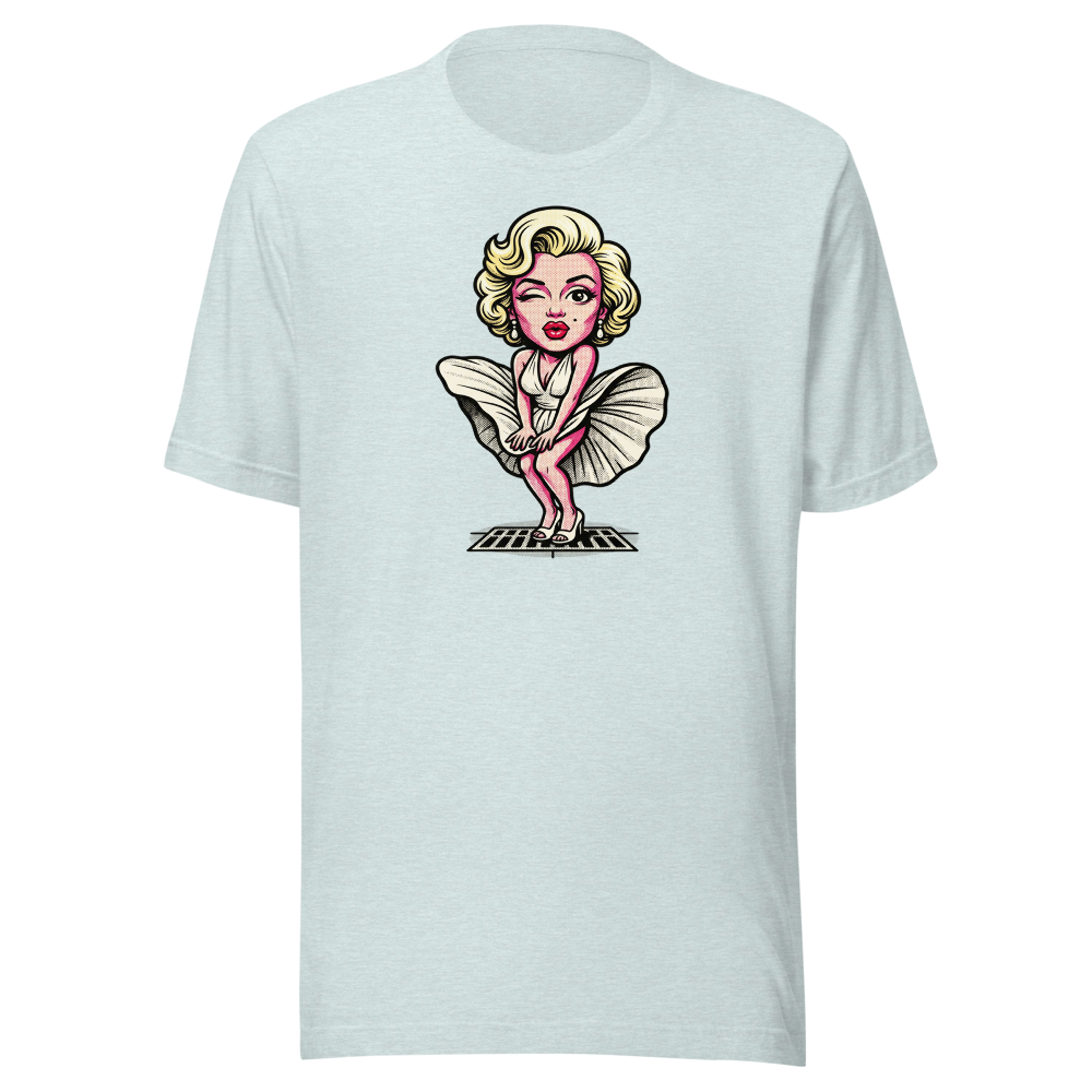 Bombshell Blonde Subway Breeze Pop Art Tee — heather prism ice blue front view