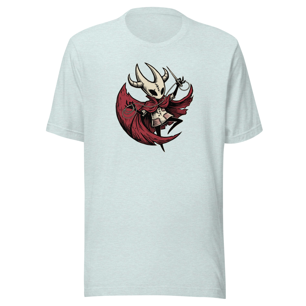 Needle Duelist Bug Warrior Linocut Tee — heather prism ice blue front view