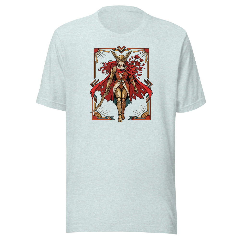 Deco Valkyrie Scarlet Bloom Knight Graphic T-Shirt — heather prism ice blue front view