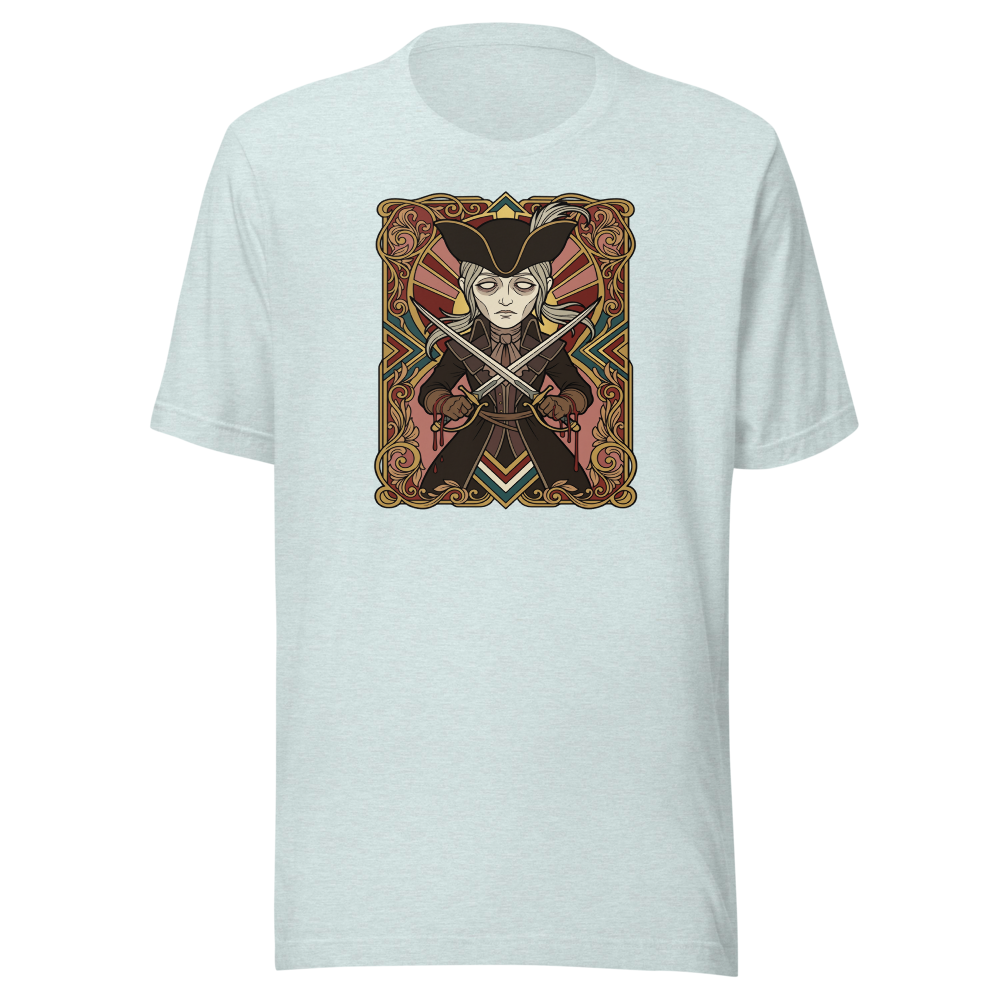 Clocktower Hunter Twin Blades Deco Duel Tee — heather prism ice blue front view