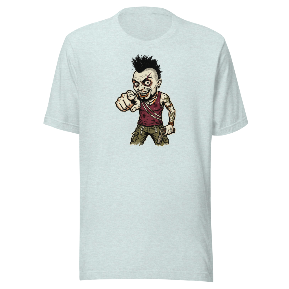 Unhinged Jungle Warlord Punk Caricature Tee — heather prism ice blue front view