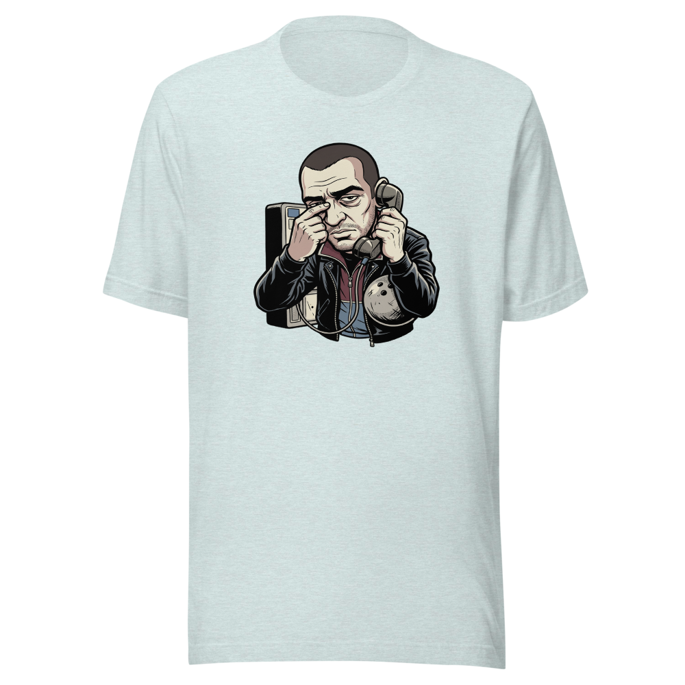Eastern European Antihero Bowling Payphone Tee — heather prism ice blue front view