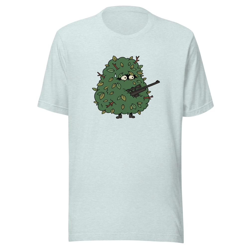 Bush Camper Sniper Battle Royale Gamer Tee — heather prism ice blue front view