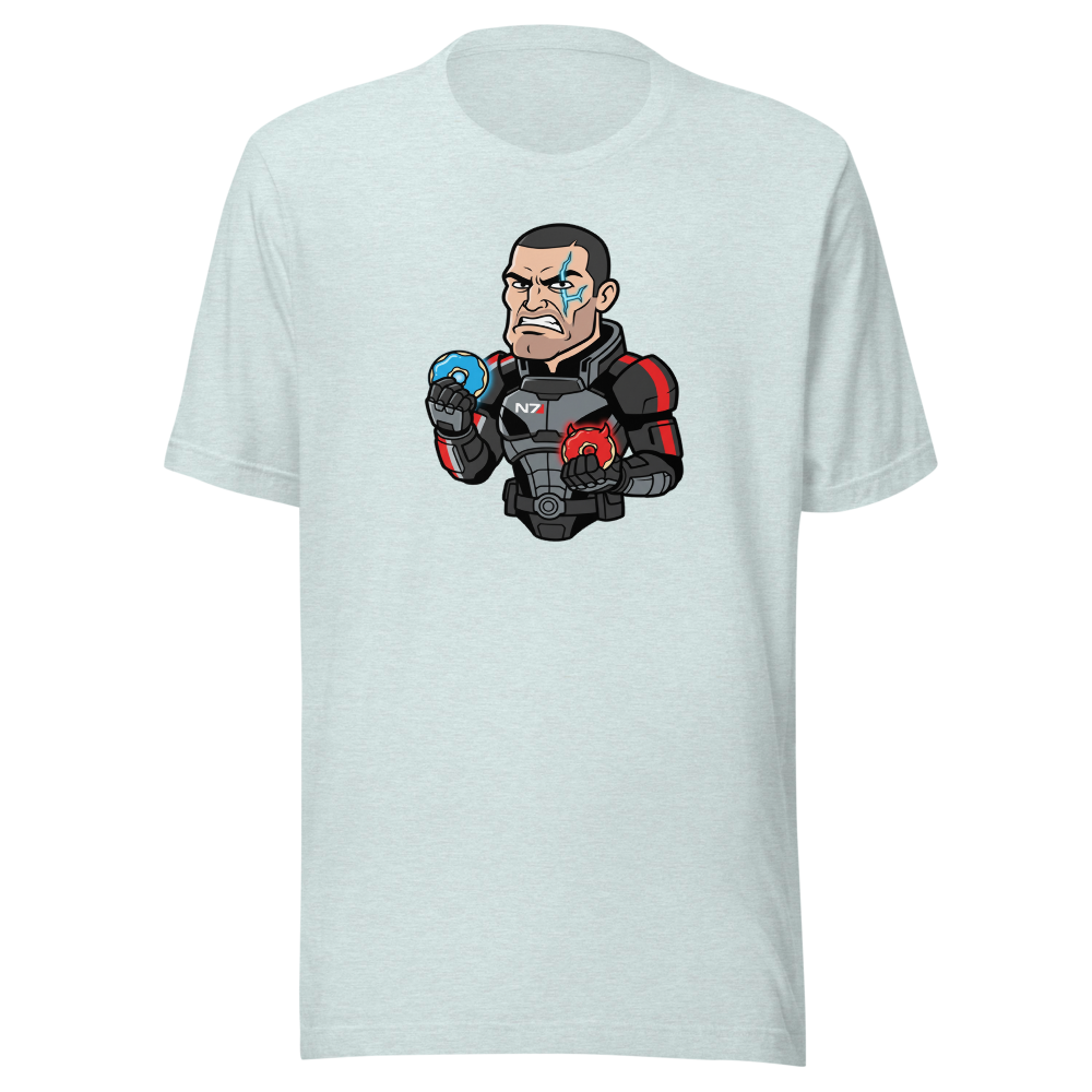Paragon vs Renegade Donut Space Operative Tee — heather prism ice blue front view