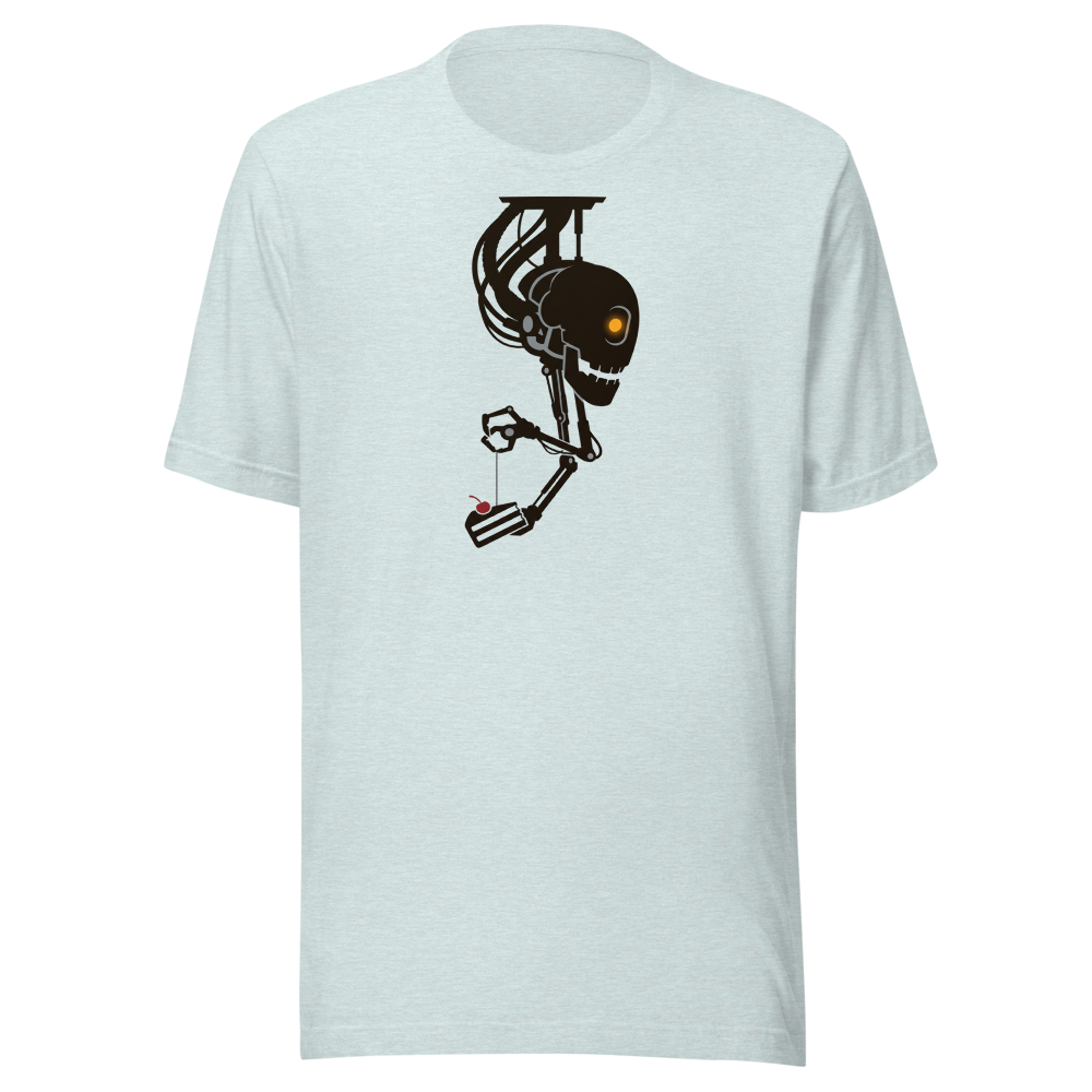 Sarcastic Ceiling AI Dangling Cake Silhouette Tee — heather prism ice blue front view