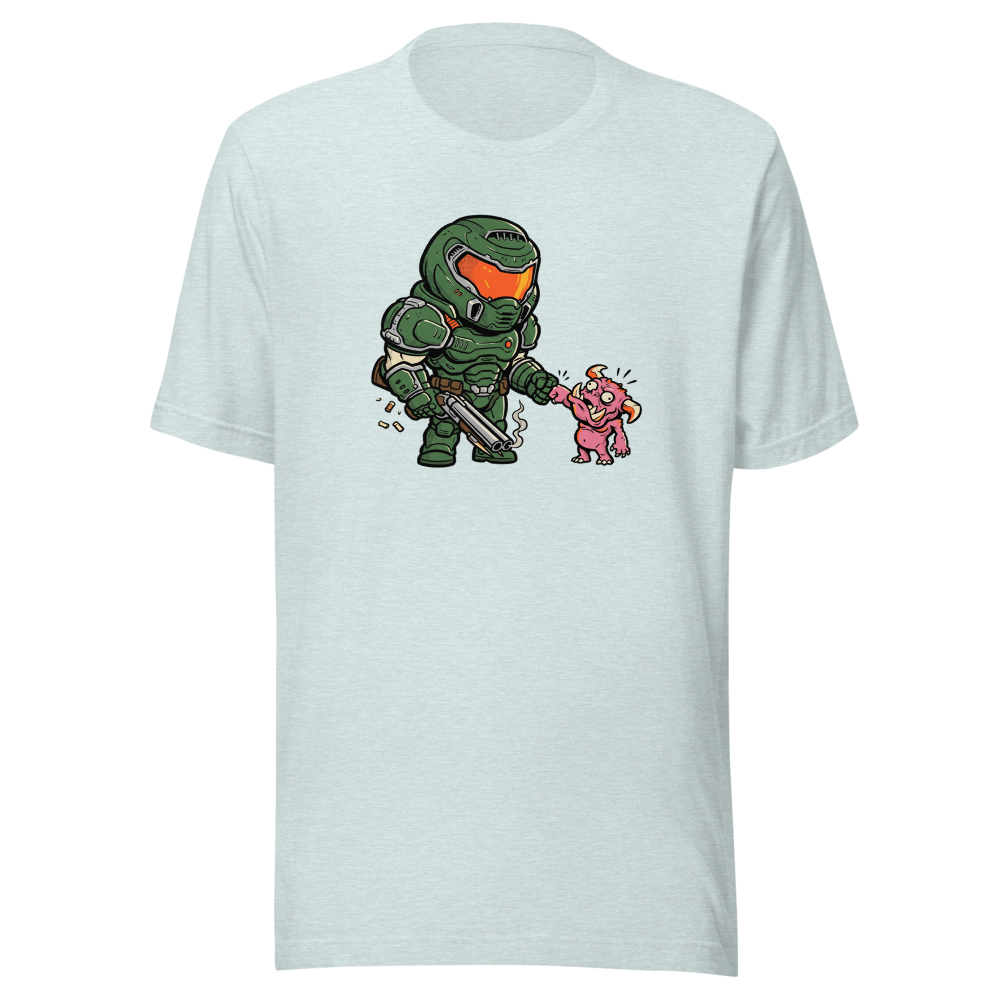 Demon Slayer Fist Bump Retro FPS Comic Tee — heather prism ice blue front view