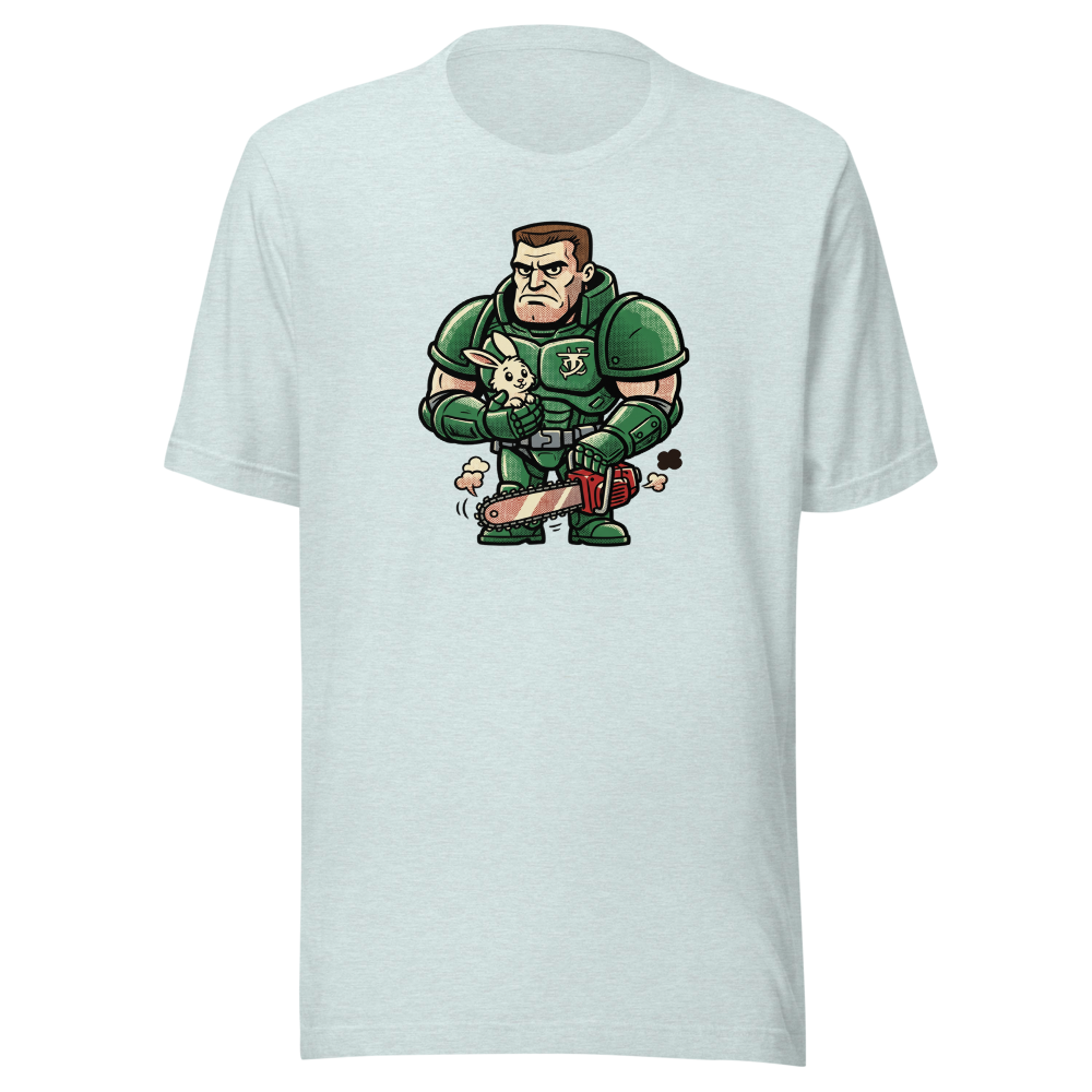 Space Marine Bunny Hug Halftone Pop Art Tee — heather prism ice blue front view