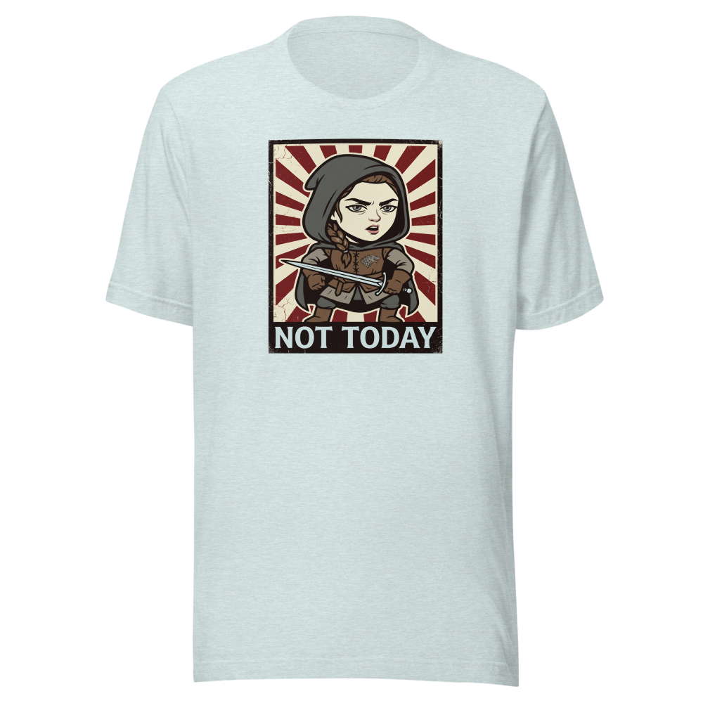 Not Today Hooded Assassin Propaganda Tee — heather prism ice blue front view