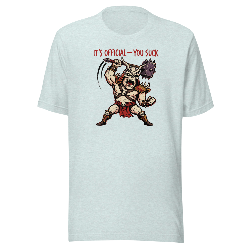 It's Official You Suck Warhammer Emperor Punk Tee — heather prism ice blue front view