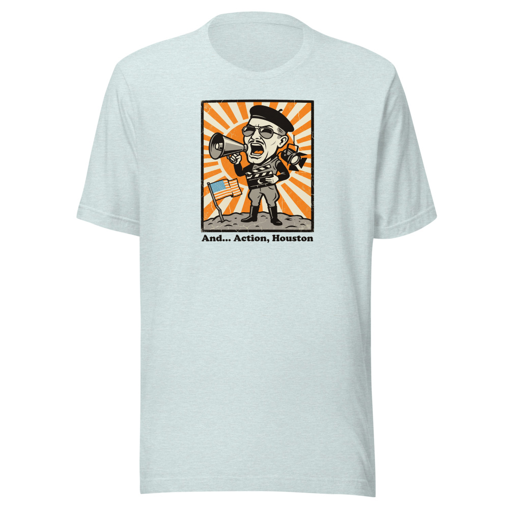 Fake Moon Soundstage Auteur Propaganda Parody Tee — heather prism ice blue front view