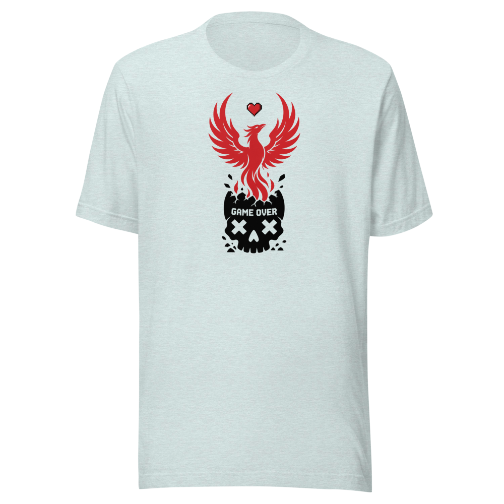 Respawn Firebird Pixel Heart Silhouette Gamer Tee — heather prism ice blue front view