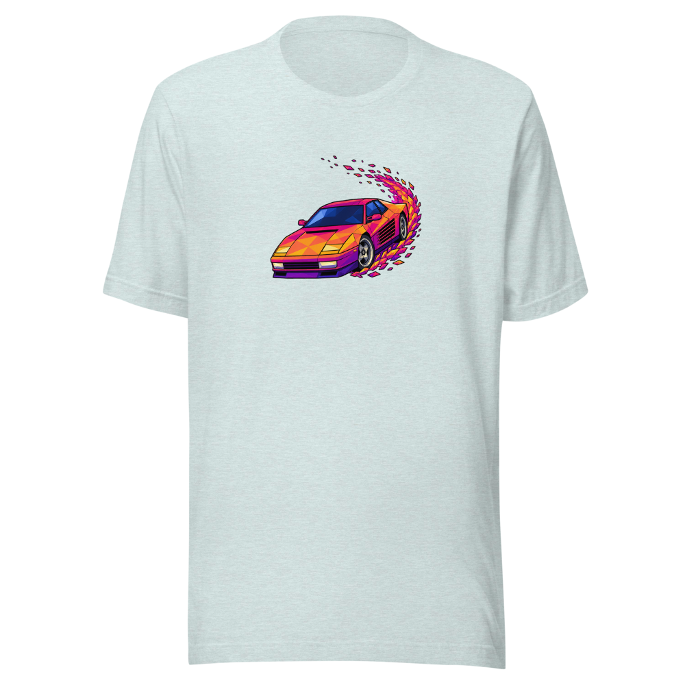 Poly Drift Racer Retro Arcade Sunset T-Shirt — heather prism ice blue front view