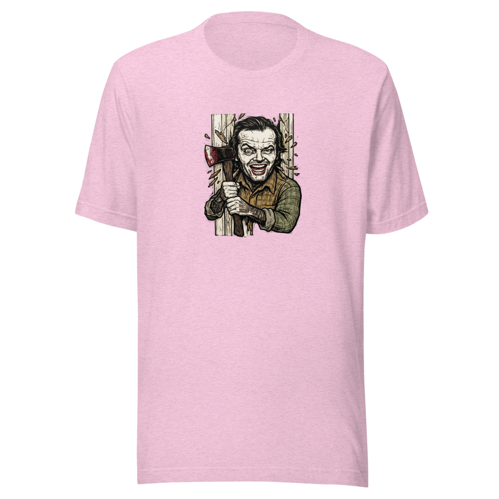Axe Maniac Door Breach Blackwork Horror Tee — heather prism lilac front view