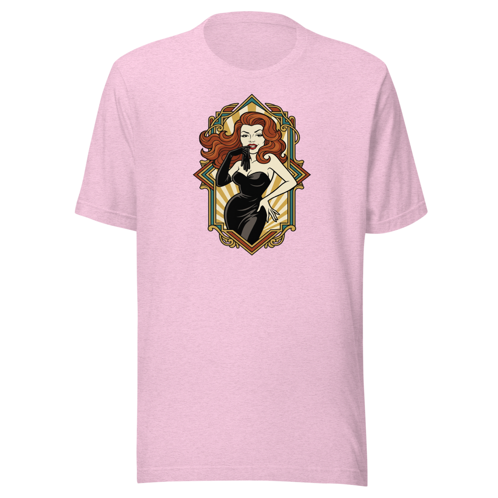 Jazz Age Femme Fatale Glove Peel Deco Tee — heather prism lilac front view