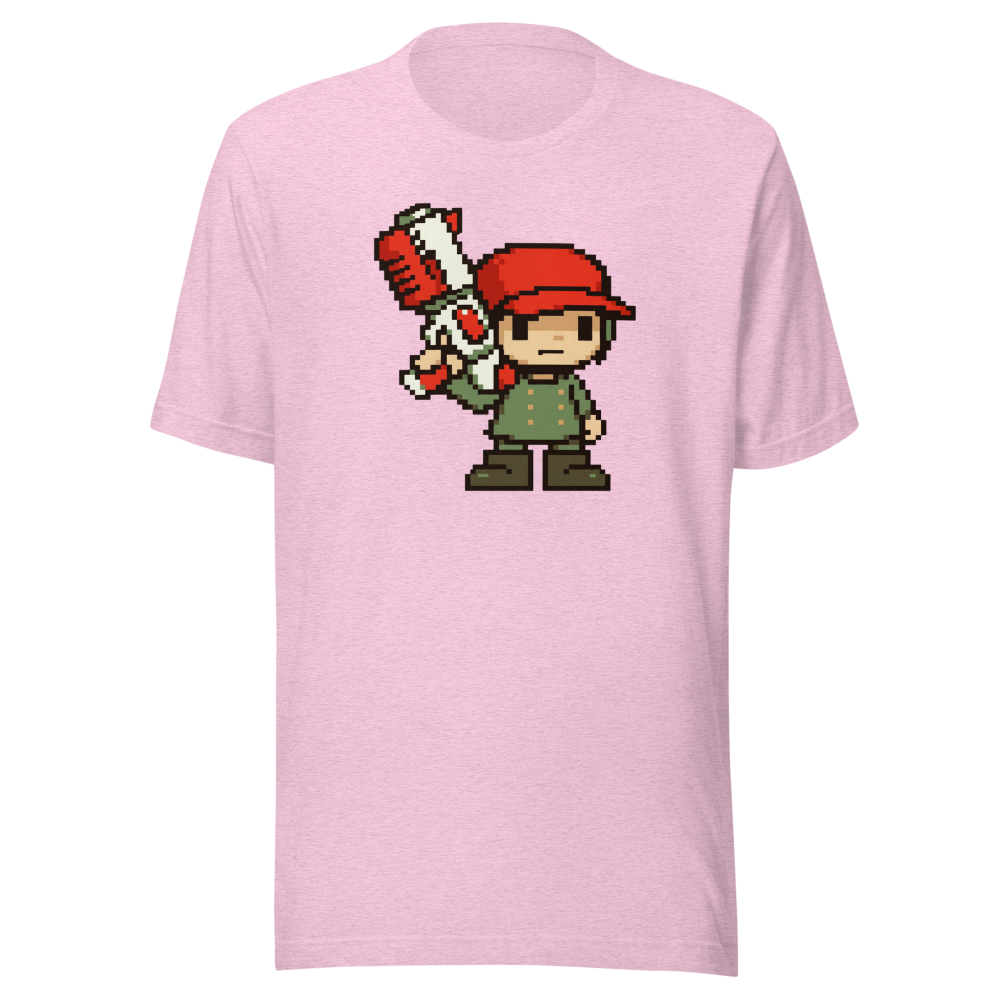 Silent Pixel Hero Oversized Blaster Retro Tee — heather prism lilac front view